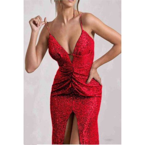 Vip Shopping Full Likralı Payet Göğüs Ve Yırtmaç Dekolteli Elbise - Görsel 2